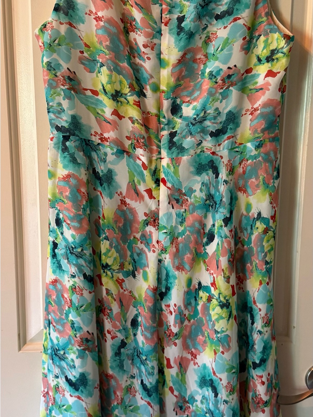 Floral Watercolor A-Line Sundress in Teal & Coral - Picture 4 of 11